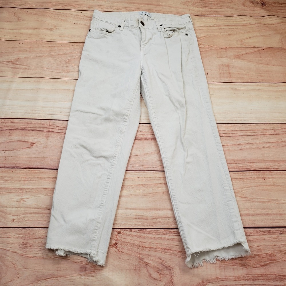 Parker Smith Wide Leg Jeans Womens 26 Off-White Raw Hem Denim Pants 31824